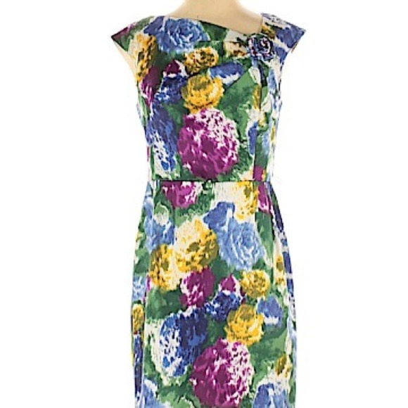 Dressbarn Floral Sheath Cocktail Dress Belt Size 4 - Picture 9 of 9